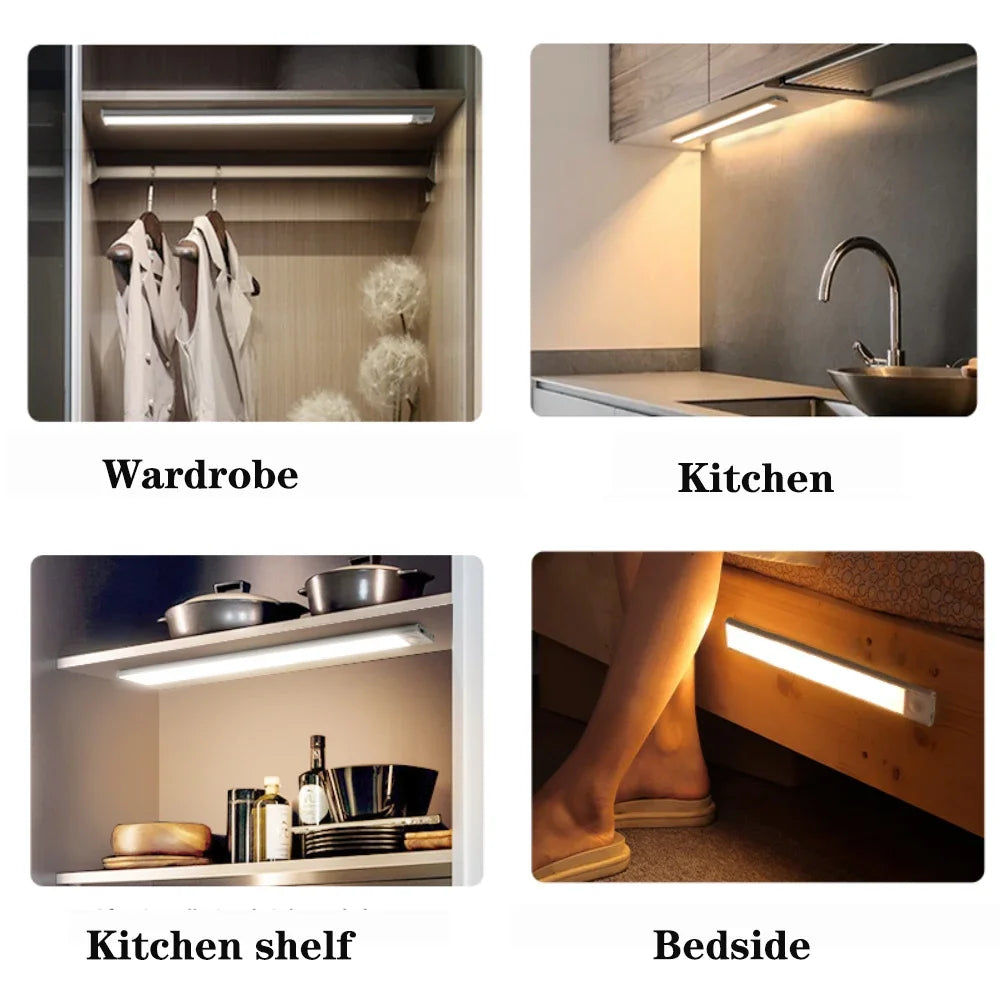 1Pc Wireless Rechargeable LED Motion Sensor Cabinet Light - Ideal for Closet, Kitchen, Wardrobe, Stairs - Battery Operated Night