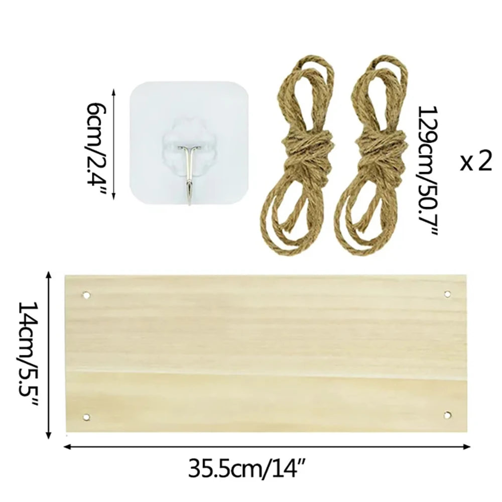 1pc Wooden Wall Shelves Hemp Rope