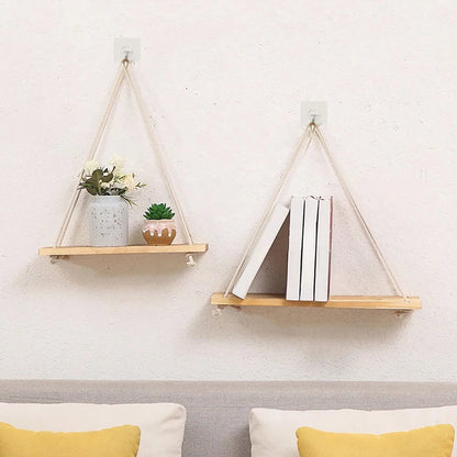 1pc Wooden Wall Shelves Hemp Rope